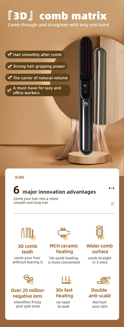 Cordless Straightening Brush C05 — Beauty & Hair Care product photo 6 of 12, OEM and private label supply